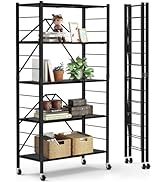 Himix 5-Shelf Storage Shelves, Foldable Metal Shelving Units with Wheels, Changeable into 2 Shelf...