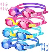 FOGULO Goggles for Kids 4-14, 4/1 Pack Anti Fog Swimming Goggles with UV Protection, Kids Swim Go...