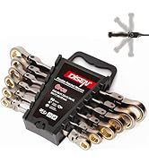 DISEN 6PCS 90 Teeth Ratcheting Wrench Set Double Box End Flex Head with Gray Nickel Coated Ratche...