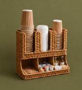 Rattan Coffee Station Organizer, Cup and Condiment Holder | Handwoven Organizer for Cups, Lids, S...