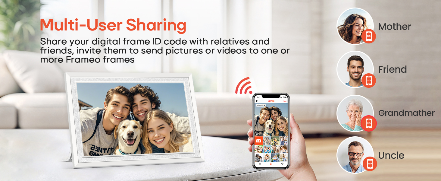 frameo digital picture photo video frame smart wifi HD IPS touch screen slideshow 32GB auto rotate