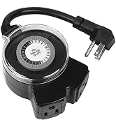 Clear Power Outdoor 24-Hour Mechanical Timer, 2 Grounded Outlets, 6 Inch Power Cord, Flat Grounde...