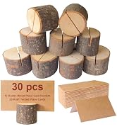 10 Pieces Rustic Wood Place Card Holders with 20 Kraft Tented Place Cards, Natural Log Table Numb...