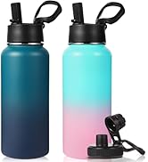Neihepal 32 oz Insulated Water Bottle Bulk 2 Pack,18/8 Stainless Steel Double Wall Vacuum Flask w...