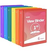 SUNEE 1 Inch Binders 3 Ring 6 Pack, Clear View Three Ring Binders PVC-Free (Fit 8.5x11 Inches) fo...