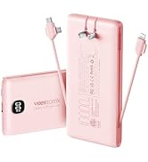 Portable Charger Power Bank Built in Cables and Wall Plug, 10000mAh iPhone Battery Pack Fast Char...