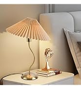 Fengarolam Modern Curved Table Lamp with Pleated Shade, 17.3" Tall Gold Desk Lamp with E12 LED Bu...