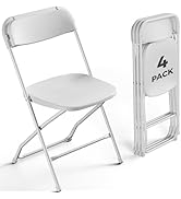 FurniEdge 4 Pack White Plastic Folding Chairs, Outdoor Portable Folding Chair with Steel Frame, 3...