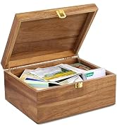DRASTAR Keepsake Box, Wooden Box with Hinged Lid, Large Memory Box, Acacia Wooden Storage Box, De...