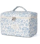 Makeup Bag, Quilted Makeup Bag,Large Floral Cosmetic Bag for Women,Cotton Makeup Bag Set,Flower T...