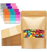 Kraft Bags With Window, 100 pcs 5.5" x 7.8", Stand Up Pouches, Sealable Bags for Packaging, Zip L...