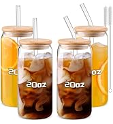 DWTS DANWEITESI Glass Cups “20oz”,Glass Cups with Lids and Straws 4 pcs-Coffee Cups,Drinking Glas...