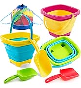 Sloosh 3 PCS Foldable Buckets with 3 Shovels Sand Bucket Water Bucket Sandbox Square Party in Sum...