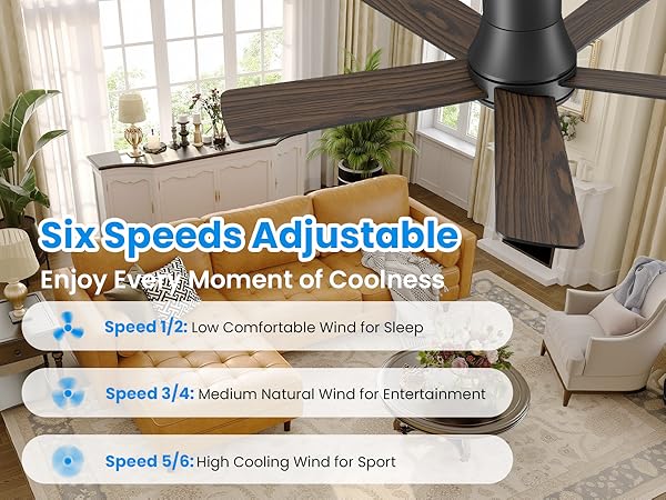 flush mount ceiling fan with 6 speeds