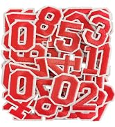 50 Pcs Iron on Numbers Patches for Fabric Tote Bags Hats Clothing Red | Embroidered Numbers Patch...