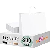 MESHA Gift Paper Bags 300 PACK 16x6x12 White Large Shopping Kraft Bags Bulk with Handles Reusable...