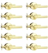 Brotima 10 Pack Passage Gold Door Handles, Brushed Gold Keyless Door Lever Non-Locking Lever Set ...