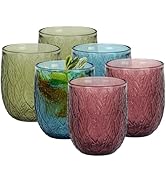 Topsky Vintage Colored Glassware Set of 6,12 oz Green Willow Leaf Drinking Glasses Set,Blue Drink...