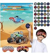 Eaezerav Pin the Wheels on the Truck Game - 36 Pcs Wheels, Large Poster for Kids Boys Birthday Pa...