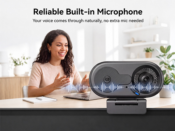 1080P Webcam for PC with built-in mic captures clearer voice than laptop audio without extra gear