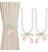 Meplait 2 Pack Magnetic Curtain Tiebacks, Curtain Holdbacks with Tulip Flower & Pearl Adjustable ...