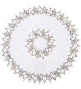 Raedan White Linen Decorative Lace Doily 33 inches Round Neutral Earth Tones Beige Lace Coffee Ta...