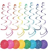 HonuGoGo 48-Piece Paper Swirl Decorations for Ceiling, Bright Polka Dot Multi-Color Single & Doub...