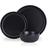 Stone Lain Logan 12 Pieces Stoneware Dinnerware Set, Black