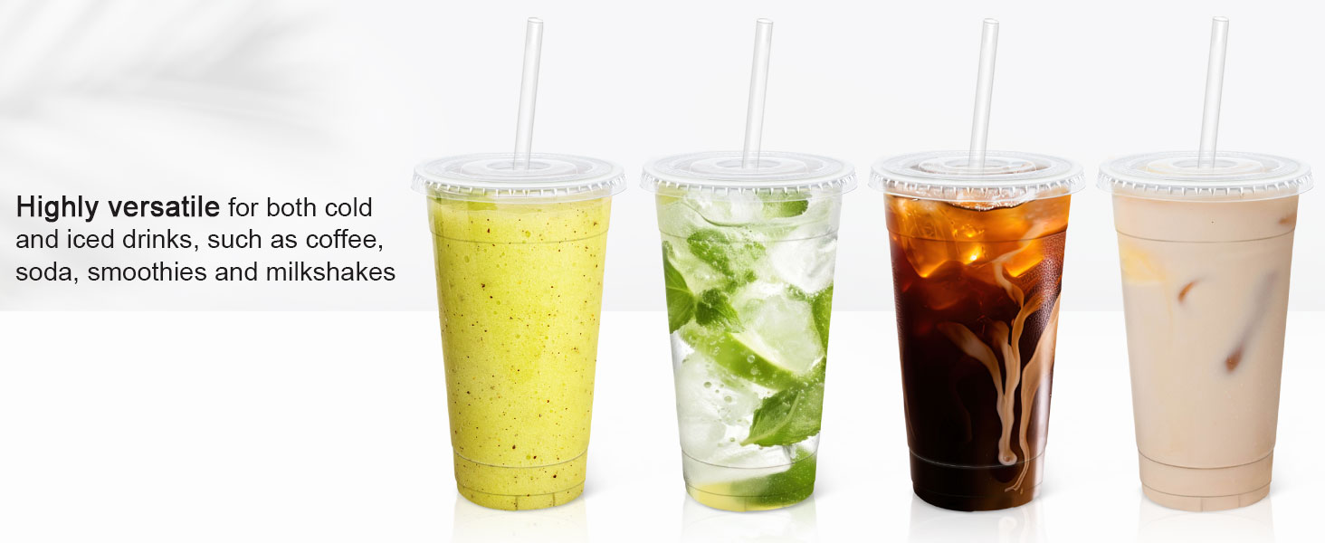 plastic disposable cups with lids and straws