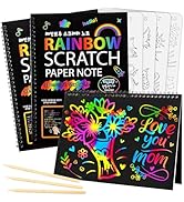 Mocoosy 3 Pack Rainbow Scratch Art Paper Notebooks, Spiral Bound Magic Scratch Pads for Kids Arts...