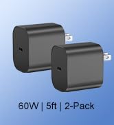2-Pack Charger for Nintendo Switch 2-20V 3A 60W AC Adapter Fast Charging with 5ft USB C Cable - C...