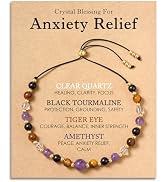 HGDEER Dainty Anxiety Relief Healing Crystal Bracelet - Natural Amethyst Black Tourmaline Tiger E...