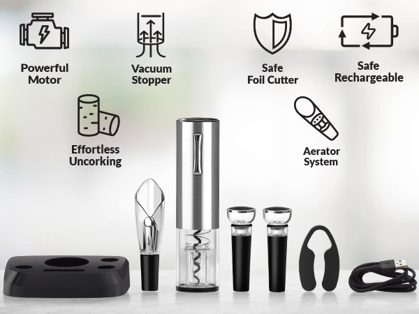 Rechargeable wine opener 5 piece gift set