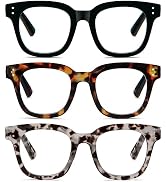 REAVEE 3 Pack Retro Oversized Reading Glasses for Women Blue Light Blocking Cute Square Computer ...