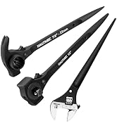 HAUTMEC 12inch Spud Ratchet Wrench Set(3 PCS), Includes 3/4" x 7/8" Dual Socket Scaffold Ratchet ...