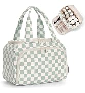Narwey Checkered Travel Toiletry Bag for Women Large Makeup Bag, Wide-open Cosmetic Make Up Organ...