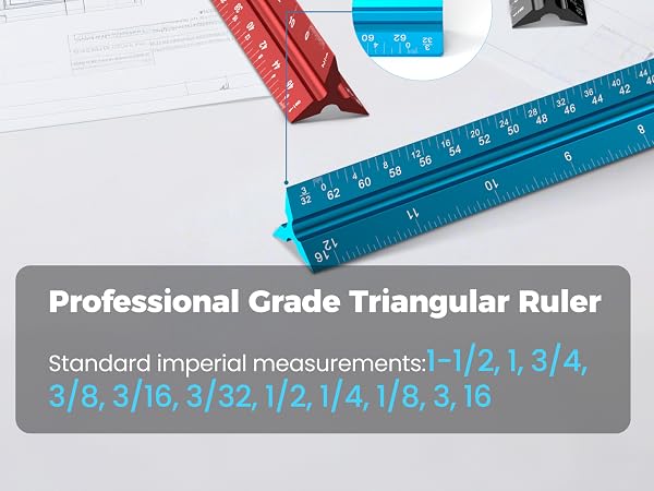 Architectural Scale Ruler Inches Imperial Aluminum Metal Architecture Engineering Triangular