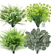 12 Bundles Artificial Plants Outdoor UV Resistant Faux Plant Boston Fern Lavender Eucalyptus Gree...