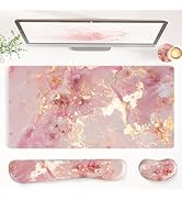 QiyI Leather Desk Mat Set, 4-in-1 Large Mouse Pad with Wrist Rest, Non-Slip Desk Pad + Keyboard W...