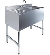 AmGood One Compartment Stainless Steel Under bar Sink (Sink Size: 36"x19", Single Bowl + Faucet +...