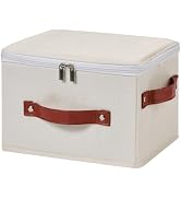 LOLUVIZCO Storage Bin Box with Zippered Lid Cotton Linen Fabric Decorative Basket with PU Leather...