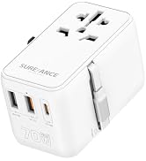 Sureance Universal Travel Adapter 70W, Plug Adapter with One 65W Fast Charging USB C Cable, 1XUSB...