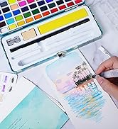 TAVOLOZZA Watercolor Paint Set, 50 Vivid Colors Including Metallic and Fluorescent Colors in Gift...