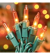 HEYFUNi Orange Halloween String Lights, 50 Count 13FT Green Wire Plug in | Orange Incandescent Bu...