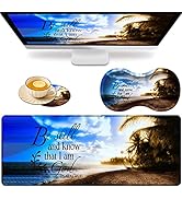 VSOJSOJKE Large Game Mouse Pad + Wrist Support Pad + Coffee Coaster, Coconut Trees Psalm 46-10 Fo...