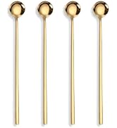 4-Pack Gold Coffee Spoons, 9.4 Inch Long Handle 304 Stainless Steel Tea Stirring Spoons for Espre...
