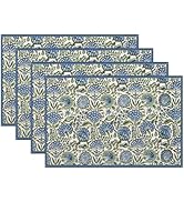 Navy Blue Boho Placemats Set of 4 Sage Green Vintage Floral Decor Place Mats 12x18 Inch Flower Sp...