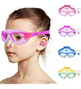 Vvinca Kids Swim Goggles for Kids 3-12, 2024 Upgraded Design with Ear&Nose Plug, Wide View Anit-F...