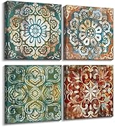 Mofutinpo Wall Art Vintage Flowers Pattern Canvas Prints Pictures for Bedroom Wall Decor 14x14 in...
