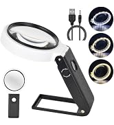 Bysameyee Magnifying Glasses with Light and Stand, 10X 25X Handheld Lighted Magnifier, Large Stan...